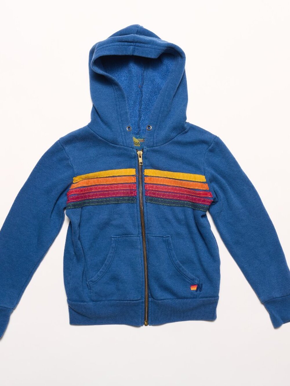 AVIATOR NATION KIDS BLUE RAINBOW STRIPE FULL ZIP HOODIE